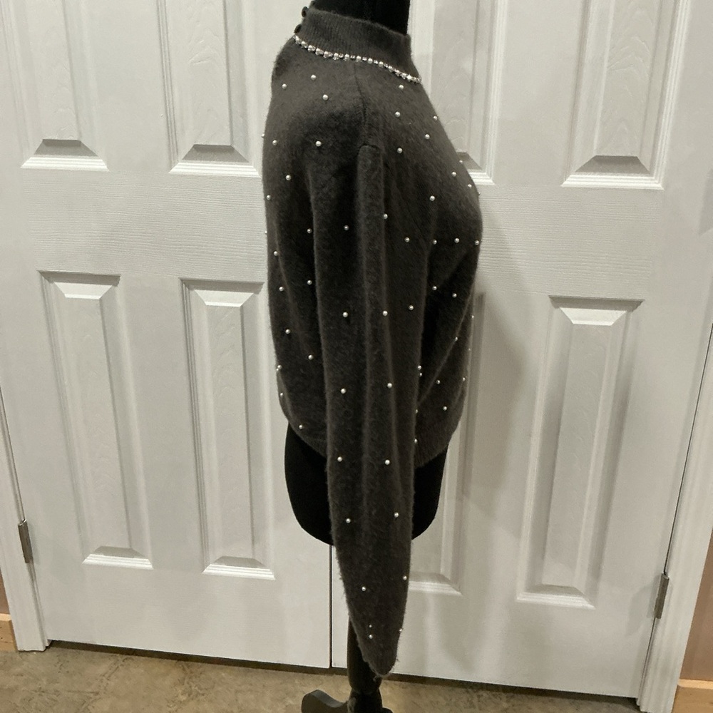 ZARA  Womens Gray Sweater with Pearl Details size M - Picture 4 of 5